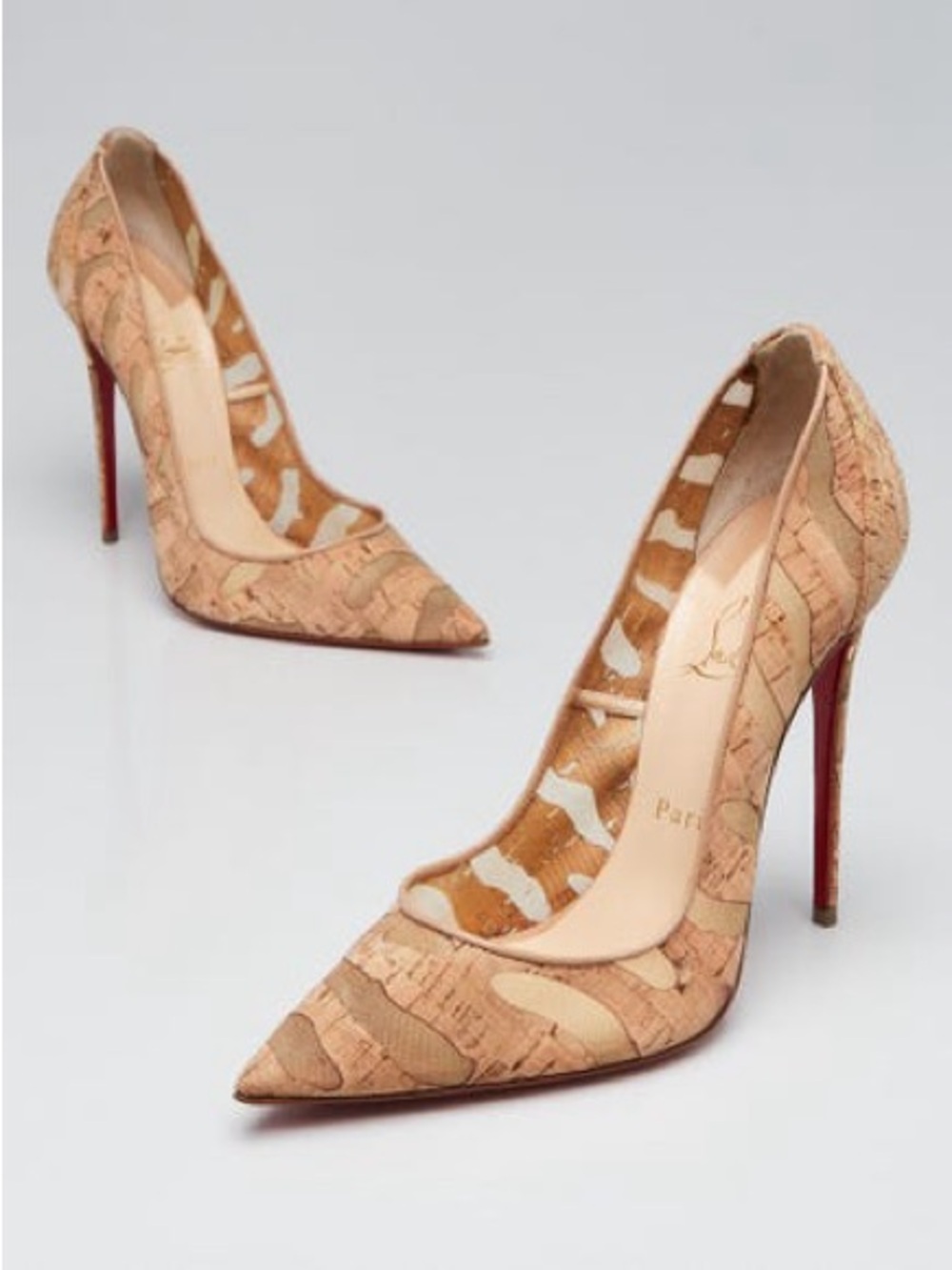 Christian Louboutin Cork Pointed-Toe Stiletto Heels in Natural